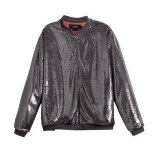 GSTQ Sequin‎ Embellished Bomber Jacket Gray Knit S
